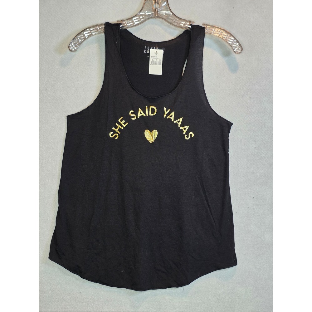 Love & Cherish She Said Yaaas Graphic Tank Top Night Black Gold Heart S